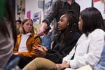A young woman responds to a question at a youth town hall on the American Dream at The CENTER in North Portland on Tuesday, Oct. 25, 2016.