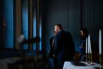 House Minority Leader Hakeem Jeffries looks out a window at Independence Hall in Philadelphia on July 2, 2026.