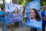 Venezuelan opposition leader María Corina Machado, center, greets supporters in Barquisimeto, Venezuela, on Sunday, Oct. 25, 2026.