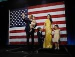 Florida Gov. Ron DeSantis, his wife Casey DeSantis and their children walk on stage to celebrate victory over Democratic gubernatorial candidate Rep. Charlie Crist during an election night watch party at the Tampa Convention Center on Nov. 8, 2022 in Tampa, Florida.