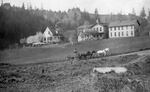 Multnomah County's Hillside Poor Farm, circa 1898. A horse cart like this one might have transported supplies or poor farm visitors. The superintendent and his family lived on the grounds. 