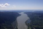 An aerial view of the Columbia River.