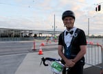 Rep. Earl Blumenauer led the inaugural pedestrian group across the Portland Tilikum Crossing early in the morning.