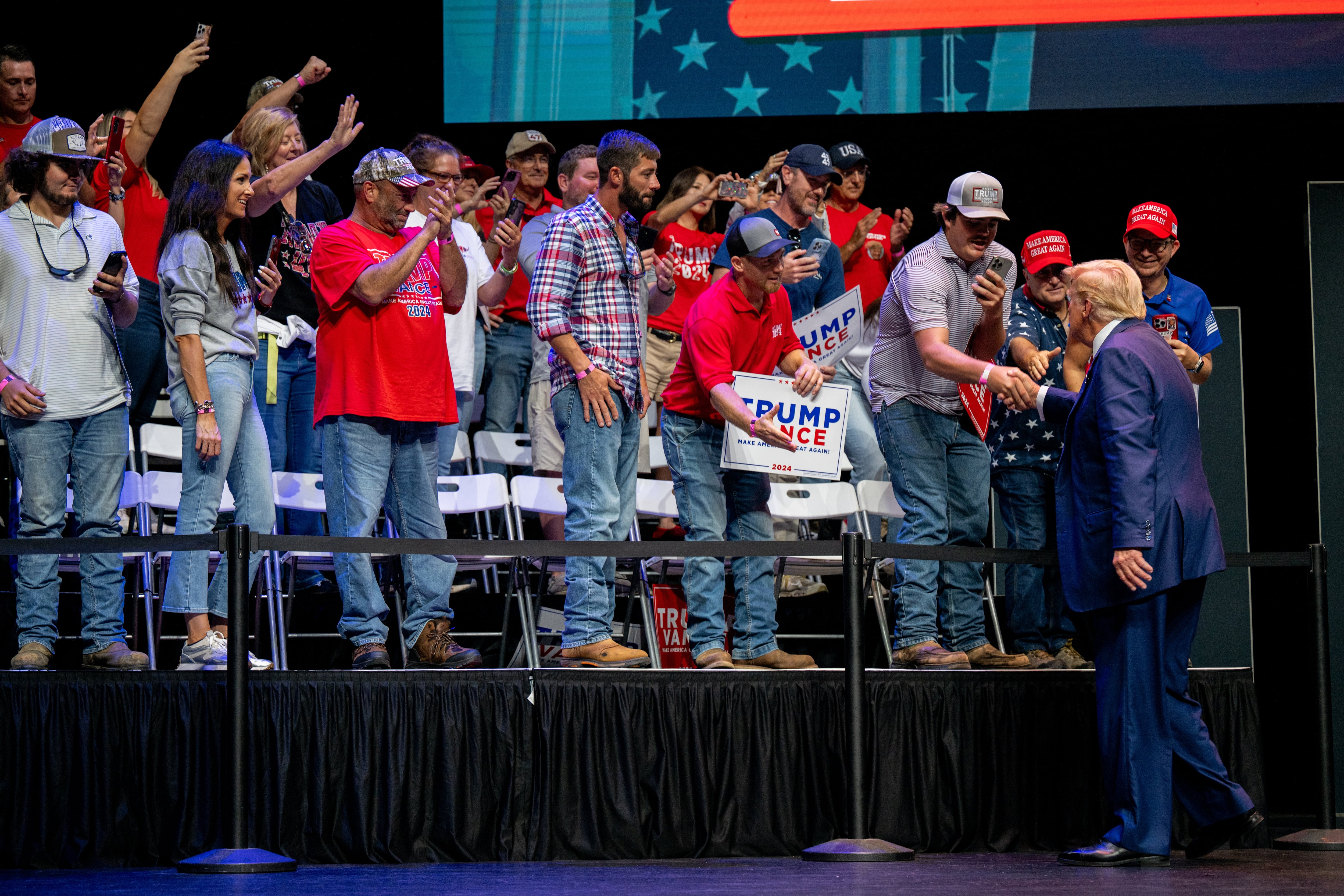 President-elect Donald Trump shakes hands at at rally on Sept. 24, 2024, in Savannah, Georgia.
