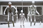 A trio of yard decorations in Willington, Conn. are coated with snow on Feb. 23, during a nor'easter that pounded the state with up to two feet of snow in some areas.