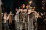 Father Volodymyr Yavorskyi stands outside St. John the Baptist Ukrainian Orthodox Church on Pascha, what Orthodox Christians call Easter.