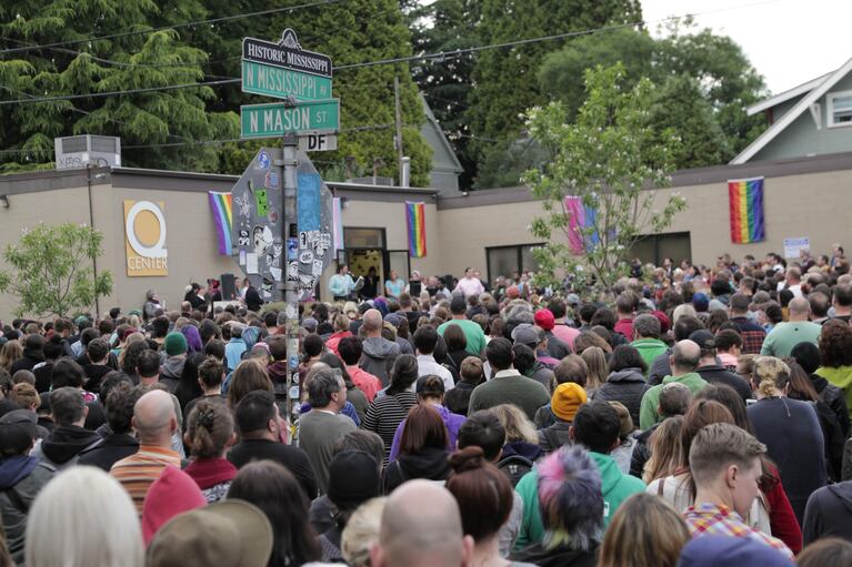 Before a weekend of Pride celebrations, Portland held a vigil in the Mississippi neighborhood for victims of the attack on a gay nightclub in Orlando, Florida.
