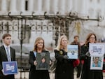 Members of advocacy group Parents for Safe Online Space rally after a hearing on Capitol Hill in January. The group supports proposed legislation that will hold tech companies accountable for limiting children's exposure to harmful online content.