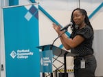 FILE - PCC President Adrien Bennings speaks at the grand opening event for the college's new Dealer Service Technology Building.