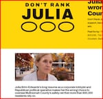 AI-GENERATED CONTENT - This screenshot shows a post from the "Don't Rank Julia" political action committee that opposes Julia Brim-Edwards' candidacy for Multnomah County chair. The image of the politician was posted on the PAC's website and critics say it was generated with AI.