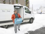 Jeff Brugato, with Pacific Coast Fruit Company, was making deliveries in Portland. He said many restaurants are either closed or opening late, and the roads have become more slippery throughout the day.