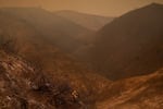 Saturday, Jan. 11: Firefighters stand in a fire-ravaged zone while battling the Palisades Fire in Mandeville Canyon in Los Angeles.