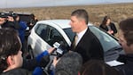 Ammon Bundy's attorney Mike Arnold speaks with the media before the occupation ended in February.
