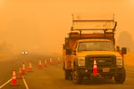 Oregon Department of Transportation crews close parts of a highway in response to the 2020 Labor Day wildfires.