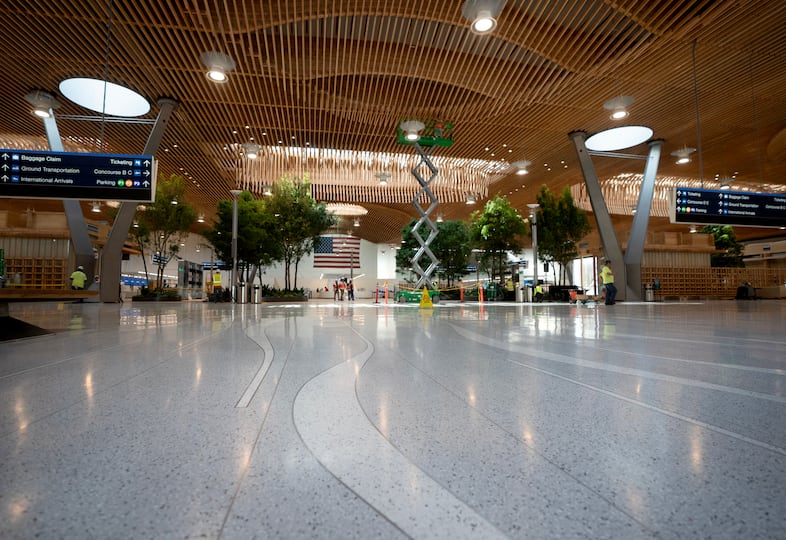  The nature-infused design aims to reflect life in the Northwest and utilizes natural elements and patterns, such as the waves on this terrazzo floor. 