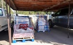 Crates of water are pictured Sept. 27, 2026, at the Fischer's Place Mobile Home Park in Nyssa. Community organizations have delivered these crates for residents.