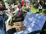 People gathered outside the federal courthouse in Portland on July 28, 2025, to support Robert Jacob Hoopes. Hoopes is accused and was charged with throwing a rock that struck an ICE officer, as well as damaging property.