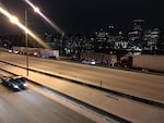 Looking south on Interstate 5 with downtown Portland in the background after a winter storm cripples Portland's evening commute, Dec. 14, 2016.