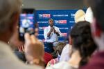 South Carolina U.S. Sen. Tim Scott holds his first town hall as a declared Republican presidential candidate at Novelty Machine and Supply Co. in Sioux City, Iowa on May 24, 2023.