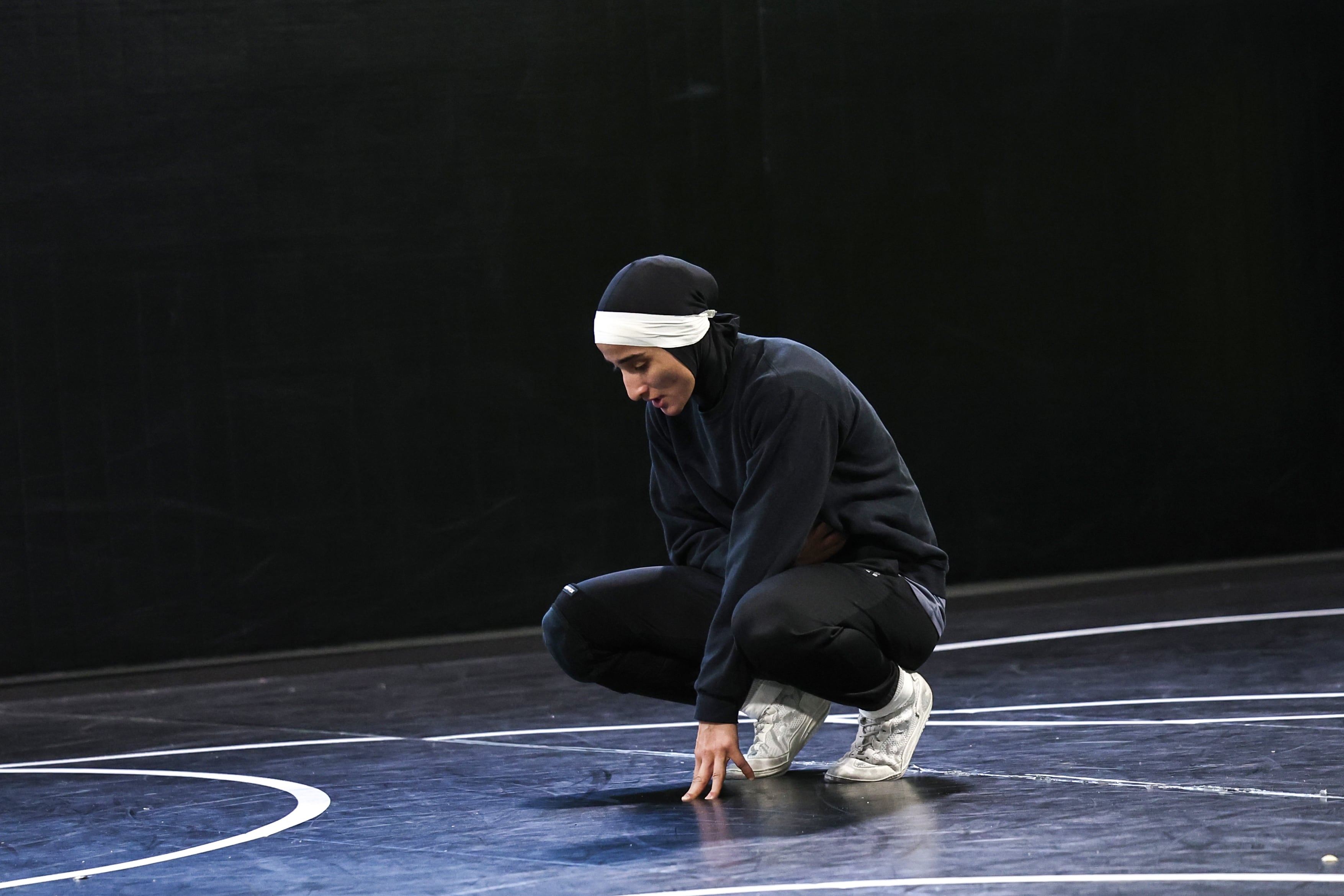 Jamilah McBryde takes a breath during training ahead of the championship, which fell during Ramadan.