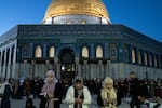 Palestinian women pray outside the Dome of the Rock in East Jerusalem during the Muslim holy month of Ramadan, on April 3.