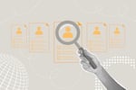 Collage of a hand holding a magnifying glass over a digital profile showing checkboxes and a human figure.
