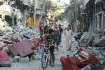 Destruction in the Nuseirat refugee camp in central Gaza, pictured Monday.