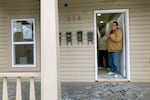 EOCIL Director of Housing Services Jeff Williams looks out the door of the organization's low-barrier transitional housing as the home is being renovated.
