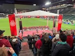 A crowd gathered at Providence Park to celebrate the Portland Thorns  third NWSL title on Nov. 1, 2022. The team announced Thursday it was welcoming five new investors, including Columbia Sportswear CEO Tim Boyle. 