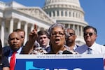 Texas State Rep. Senfronia Thompson, dean of the Texas House of Representatives, speaks as Democratic members of the Texas legislature hold a news conference at the Capitol in Washington, Tuesday, July 13, 2021. The Democrats left Austin to deprive the Legislature of a quorum as they try to kill a Republican bill making it harder to vote in the Lone Star State.