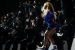 Serena Williams dances during halftime of the NFL Super Bowl LIX football game between the Kansas City Chiefs and the Philadelphia Eagles.