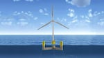 A computer-generated representation of a floating offshore wind turbine.