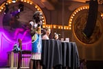 Portland City Council candidates Jo Ann Hardesty and Loretta Smith participate in a community forum at Crystal Ballroom in Portland, Oregon, Tuesday, Aug. 14, 2018.