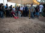 Mourners attend the funeral of Abraham Munder on Aug. 22. Munder was taken hostage from his home in Nir Oz along with his wife Ruti, daughter Keren and 9-year-old grandson Ohad last Oct. 7. His son Roy was killed that day and was reburied alongside his father in the same service. 