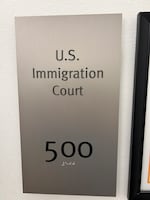 A sign outside immigration court in Portland. O-J-M was detained after she attended a hearing in her asylum case.