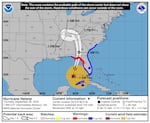 A map showing the path of Helene through Florida and Georgia. 