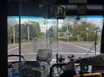 The view from a TriMet test bus in Beaverton, Ore., driven by Bus Trainer Lead Tiffany Schulz.