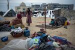 Palestinians displaced by the Israeli ground offensive in the Gaza Strip arrive in the Mawasi area on Thursday.