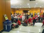 Opponents of a bill to eliminate non-medical vaccine exemptions watch a hearing on the bill in an overflow area at the Capitol in Salem, Ore., Thursday, Feb. 28, 2019.