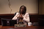 Portland City Commissioner Jo Ann Hardesty listens to testimony over a proposed ordinance on April 4, 2019.