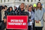 Rep. Marjorie Taylor Greene, R-Ga., speaks during a press conference on the "Epstein Files Transparency Act" at the US Capitol in Washington, DC on November 18, 2025.