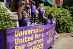 In this provided image from SEIU, Local 503 members rally over wage increases on the University of Oregon campus on May 15, 2026.