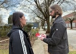 Madi Pastores, left, and Max Marckel, right, are graduate students at Lewis & Clark. The future teachers are exploring how human development impacts a community as part of a place-based lesson in a North Portland neighborhood.