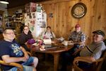 Mike Murray, Katie Ryan, Preston Hill, Jack Stevens and Michael Ryan at the Bridge Street Coffee House in Sheridan, Ore.