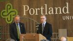 Portland State University president Wim Weiwel, left, listens as Oregon Business Council chair Greg Ness, discusses a new coalition to raise money for PSU. The university announced an end to its tax measure campaign at a press conference, May 6, 2016.
