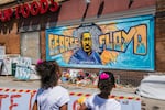 Jordan and Royal Pacheco learn of George Floyd's murder at the intersection of 38th Street and Chicago Avenue, ahead of former Minneapolis police officer Derek Chauvin's sentencing, on June 25, 2021 in Minneapolis, Minnesota.