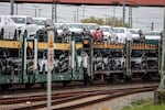 Cars of German car maker Audi destined for export wait at the automotive terminal in Bremerhaven, Germany on April 22, 2025.