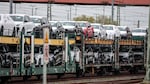 Cars of German car maker Audi destined for export wait at the automotive terminal in Bremerhaven, Germany on April 22, 2025.