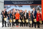 Oregon Gov. Tina Kotek and Nvidia CEO Jensen Huang at the groundbreaking of the Jen-Hsun Huang and Lori Mills Huang Collaborative Innovation Complex at Oregon State University on April 13, 2024.