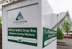 FILE - A ballot drop box located at the Clackamas County elections office, May 18, 2022. 